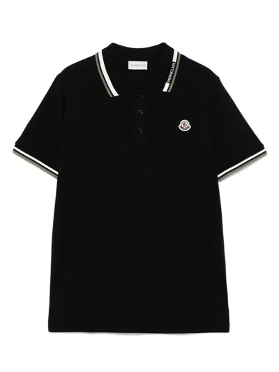 MONCLER TRICOLOUR-TRIMMED COTTON PIQUÉ POLO SHIRT