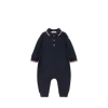 Moncler Barboteuse En Piqué De Coton À Bords Tricolores In Black