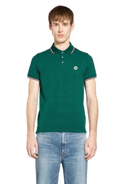 Moncler Tricolour-trimmed Cotton Piquet Polo Shirt In Green