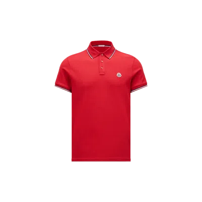 Moncler Tricolor-trimmed Cotton Piquet Polo Shirt Red In Red 455