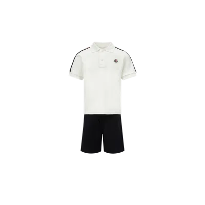 Moncler Kids' Tricolor-trimmed Cotton Piquet Set White In ホワイト