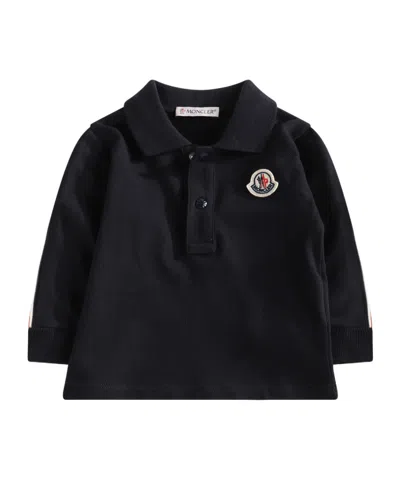 Moncler Tricolour-trimmed Long-sleeve Polo Shirt In Blue