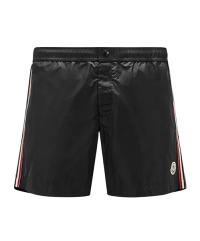 Moncler Logo Patch Drawstring Swim Shorts In Black