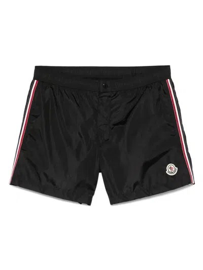 Moncler Tricolour-trimmed Swim Shorts Clothing In Black