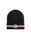 Moncler Tricolour Wool Beanie In Black