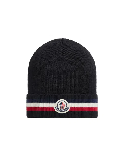 Moncler Tricolour Wool Beanie In Black