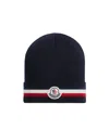 Moncler Tricolour Wool Beanie In Blue