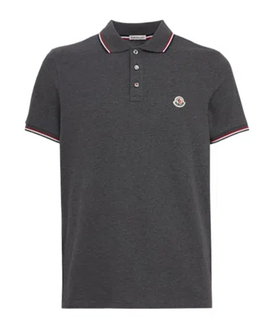 Moncler Tricolour-trimmed Cotton Polo Shirt In Gray