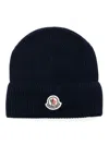 Moncler Logo-appliqué Ribbed-knit Beanie In Blue