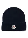 Moncler Logo-appliqué Ribbed-knit Beanie In Blue