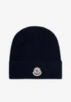 Moncler Tricot Beanie With Logo Patch In Navy