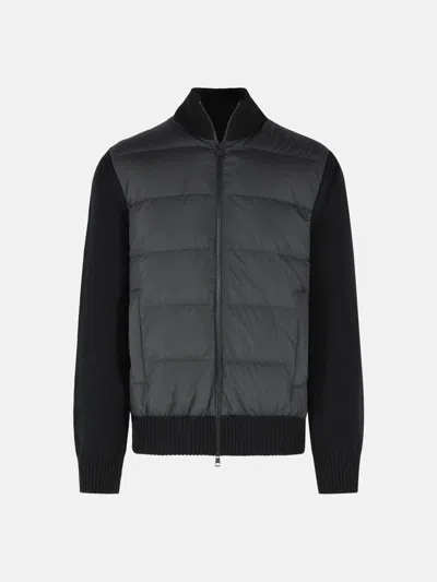 Moncler Tricot Virgin Wool Cardigan High Collar In Black