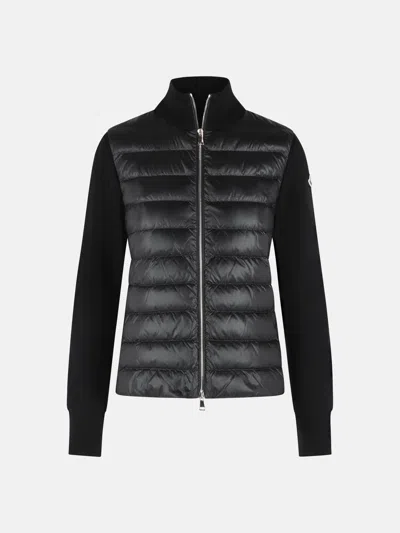 Moncler Tricot Virgin Wool Cardigan High Collar In Black