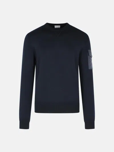 Moncler Tricot Virgin Wool Sweatshirt Ribbed Cuffs Hem In Black
