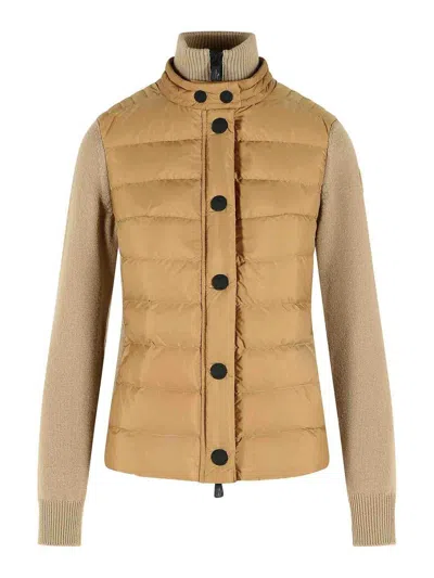 Moncler Tricot Cardigan In Beige Virgin Wool Blend In Neutral