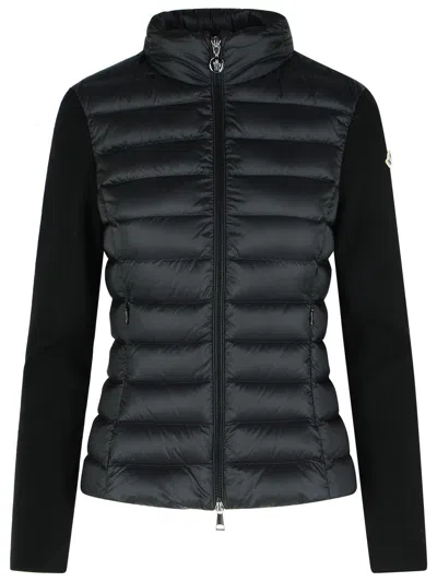 MONCLER MONCLER TRICOT' CARDIGAN IN POLYAMIDE AND BLACK VIRGIN WOOL WOMEN