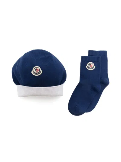 Moncler Kids' Berretto E Calzini Tircot In Cotone In Blue
