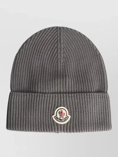 Moncler Tricot Cotton Beanie Hat Folded Cuff In Gray