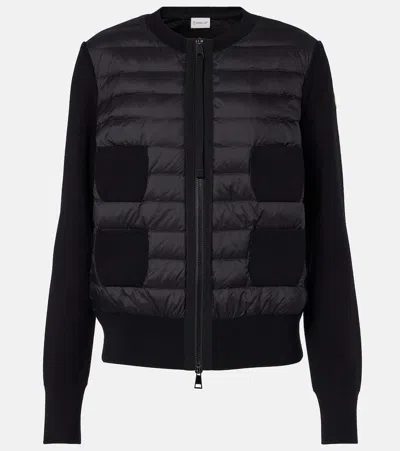 Moncler Tricot Down-paneled Virgin Wool Cardigan In Black