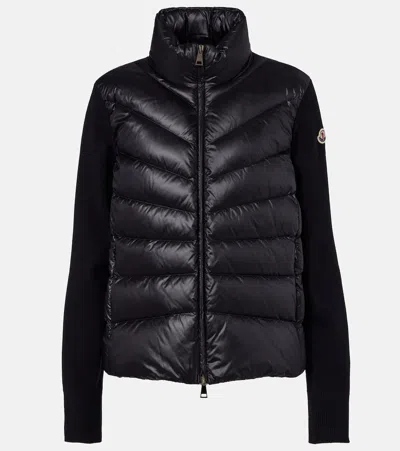Moncler Tricot Down-paneled Virgin Wool Cardigan In Black