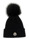 Moncler Ribbed Knit Wool Beanie With Faux Fur Pom-pom