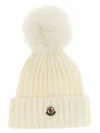 Moncler Virgin Wool Rib Beanie With Faux Fur Pompom