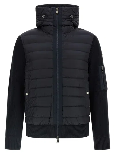 Moncler Tricot Hooded Cardigan Sweaters And Cardigans Blue In Burgundy