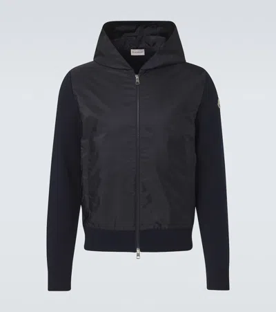 Moncler Tricot Hooded Cotton-blend Jacket In Black