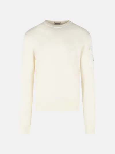 Moncler Tricot Virgin Wool Crew Neck Sweatshirt In Neutral