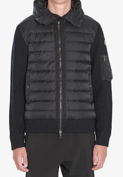 Moncler Tricot Logo Patch Zip-up Cardigan In Black