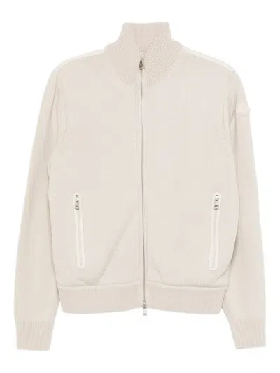 Moncler Tricot Zip Pockets Cardigan In Neutral
