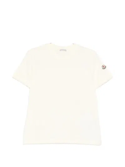 Moncler Short Sleeve Top Crochet Cuffs Hem In White