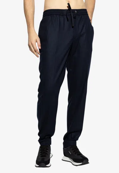 Moncler Trimmed Tailored Pants In Blue