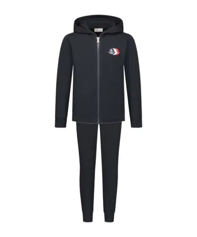 Moncler Triple Logo Cotton Fleece Sweatsuit In Black