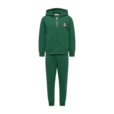 Moncler Kids' Triple Logo Cotton Fleece Sweatsuit In Green