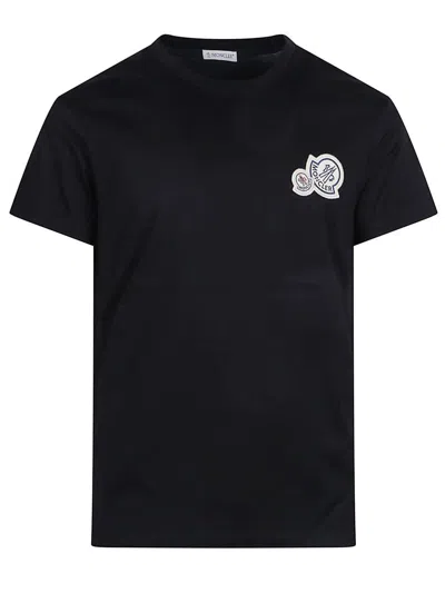 Moncler Double Logo Patches Crew Neck T-shirt In Black