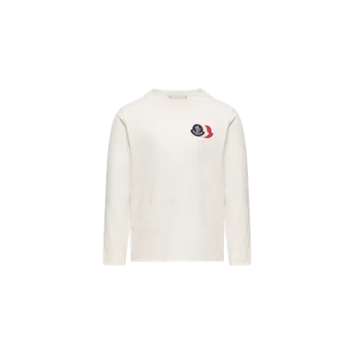 Moncler Kids' T-shirt À Manches Longues En Coton À Logo Double, Garçons, Blanc, Taille: 14a In White