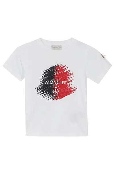 Moncler Kids' Logo Cotton T-shirt In Optic White