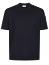 Moncler Silk And Cotton Sweater With Logo Patch In Blue