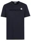 Moncler Men T-shirt With Flocked Cotton Logo In Blue