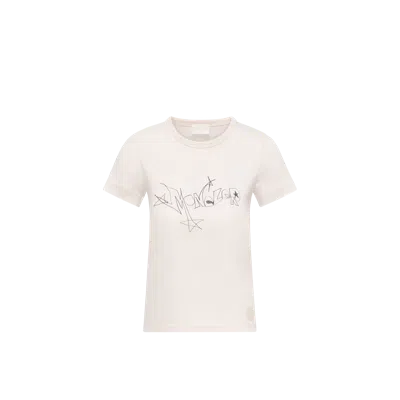 Moncler T-shirt En Jersey De Coton Imprimé, Femme, Blanc, Taille: L In White
