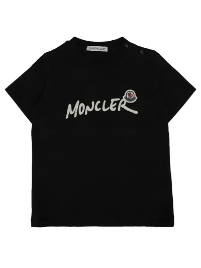 Moncler T-shirt  Kids In Jersey Di Cotone Elasticizzato Nero In Black