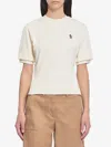 Moncler Cotton T-shirt With Ruffle And Triangle Detail In Ivory