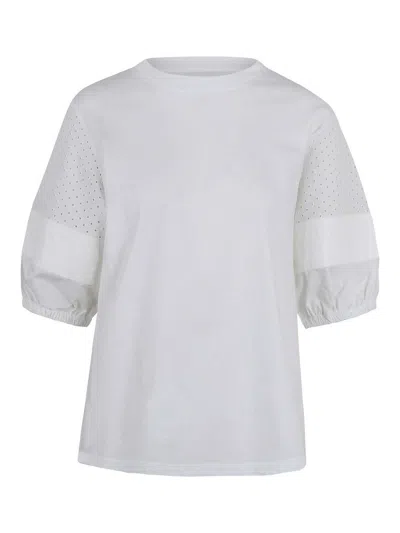 Moncler T-shirt With Sleeves And San Gallo Lace In White