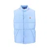 Moncler Baby Bernard Quilted Down Vest With High Collar In Blue