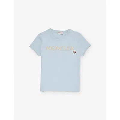 Moncler Kids' Logo-embroidered Short-sleeve Cotton T-shirt 4-10 Years Turquoi In Turquoise