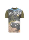 Moncler Turquoise Short Sleeve Tee Featuring Iconic Mercedes-benz Print In Green