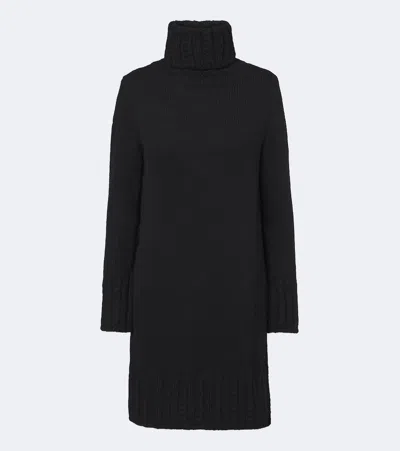 Moncler Turtleneck Alpaca And Wool-blend Minidress In Black