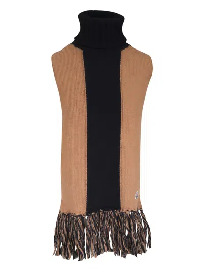 Moncler Turtleneck Fringed Poncho In Neutral