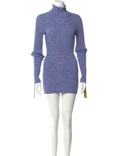 Pre-owned Moncler Turtleneck Mini Dress In Blue
